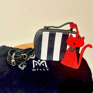 MILLY Striped Saffiano Leather Kitty Satchel Bag Crossbody Purse New Never Used
